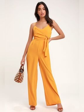 Lulus Yellow Tie-Waist Wide-Leg Jumpsuit